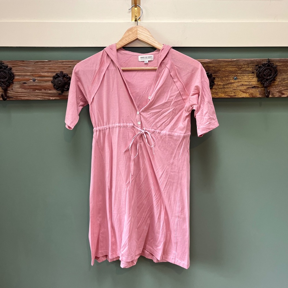 Under the Canopy Pink Hooded Lounge Dress Short Sleeve‎ Drawstring Waist Small